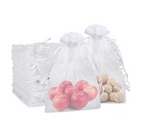 CLTPY 50 Pezzi Sacchetti Organza 25 * 35 cm, Bianco Confetti Grande, Sacchetti Regalo Natale Trasparenti, per Portaconfetti Matrimonio Comunione Battesimo Caramella Gioielli Sacchettini Bomboniere