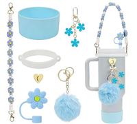 CLTTCLLCT Set di 7 accessori Stanley Cup per bicchieri da 850,5 g e 1,134 g, tra cui copertura in silicone per cannuccia a forma di stivale, ciondolo rotondo in peluche, cinturino per manico della