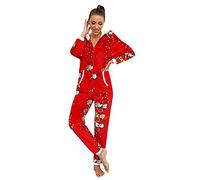 Clubwear in Pile Pagliaccetti della Tuta della Peluche delle Donne di Natale con Cappuccio Indumenti da Letto Pigiami Tutina degli Indumenti da Notte delle Donne della Tuta Camicia Vestito (Red, S)