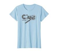 Clue Who Done It? Magnifying Glass Distressed Logo Maglietta, Donna, Celeste, XL