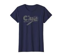 Clue Who Done It? Magnifying Glass Distressed Logo Maglietta, Donna, Navy, S