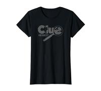 Clue Who Done It? Magnifying Glass Distressed Logo Maglietta, Donna, Nero, M