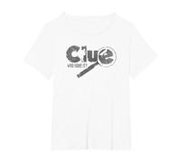 Clue Who Done It? Magnifying Glass Distressed Logo Maglietta, Donna Plus-Size, Bianco, 1X