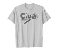 Clue Who Done It? Magnifying Glass Distressed Logo Maglietta, Uomo, Argento, S