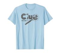 Clue Who Done It? Magnifying Glass Distressed Logo Maglietta, Uomo, Celeste, XL