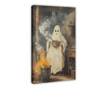 Clumsy Little Ghost Decoration in the Kitchen Canvas Poster Decorazione per camera da letto per ufficio e camera da letto, regalo, 40 x 60 cm