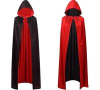 Clundoo Mantello Cappuccio Nero Rosso per Bambino, Mantello da Vampiro di Halloween, Vampire Cape con Cappello per Carnevale Halloween Cosplay Costume
