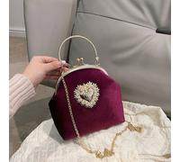 Clutch canario di colore unito, decorata con hardware a forma di cuore delicato e catena in metallo per tracolla, borsa anti-furto, borsetta stile cheongsam adatta per abiti da sera, cheongsam e simil