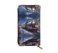 Clutch Piccolo Borsa Winter Christmas Snow Night Railway Train Printing Portafoglio In Pelle Adatta Portamonete Da Donna Stile Retrò Porta Monete Per Donna, Madre, Insegnante