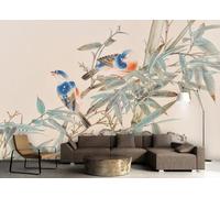 CLVIUJLBKLKSDD Carta da Parati Panoramica Boschetto Di Bambù Tropicale 350cmx250cm Fiori E Uccelli Cinesi Dipinti Con Pennello Sottile E Inchiostro Fotomurali Decorazione Muro Poster Gigante Design