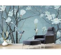 CLVIUJLBKLKSDD Carta da Parati Panoramica Fiori Di Magnolia Bianchi 300cmx256cm Fiori, Uccelli E Grande Albero Cinesi Dipinti Con Pennello Sottile E Inchiostro Fotomurali Decorazione Muro Poster Gig