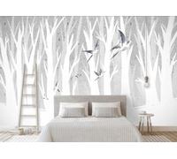 CLVIUJLBKLKSDD Carta da Parati Panoramica Foreste Bianche Come La Neve 350cmx250cm Alci, Uccelli In Volo E Foresta Illustrati Fotomurali Decorazione Muro Poster Gigante Design Carta per pareti