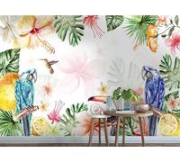 CLVIUJLBKLKSDD Carta da parati Panoramica Foreste Pluviali Tropicali 400cmx280cm Foglia Di Banano E Pappagallo Acquerellati Fotomurali Decorazione Muro Poster Gigante Design Carta per pareti
