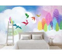 CLVIUJLBKLKSDD Carta da Parati Panoramica Graffiti Colorati 200cmx140cm Piccioni E Uccelli In Volo Nella Nebbia Come In Un Sogno Infantile Fotomurali Decorazione Muro Poster Gigante Design Carta per