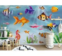 CLVIUJLBKLKSDD Carta da parati Panoramica Mondi Sottomarini 350cmx250cm Banco Di Pesci Acquerellati Camera Dei Bambini Fotomurali Decorazione Muro Poster Gigante Design Carta per pareti