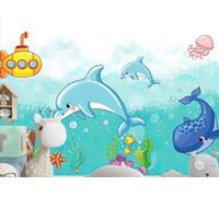 CLVIUJLBKLKSDD Carta da parati Panoramica Oceano Blu 250cmx175cm Mondo Sottomarino Dei Cartoni Animati Delfino Camera Dei Bambini Fotomurali Decorazione Muro Poster Gigante Design Carta per pareti