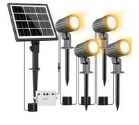 CLY Faretti Solari A LED Da Esterno Bianco Caldo Faretto Solare Da Giardino | 2700K 2 Modalità Dinamiche Luci Solari Da Giardino 3 Luminosità 5000mAh Memoria Luce Solare LED Esterno Impermeabili IP66