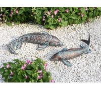 CLYB Set di 2 statue decorative per esterni a forma di pesce Koi, sculture in rame antico per laghetti da giardino, pesci, statue in metallo a forma di pesce Koi, decorazioni per esterni, patio