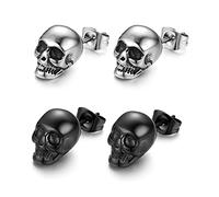 Clyhon 2 Paires Boucles d'Oreilles Piercing Tête de Mort Homme Boucles d'Oreilles Tête de Mort Acier Inoxydable Hip Hop Punk Jazz Oreille Bijoux Punk Acier Inoxydable Boucles d'Oreilles Tête de Mort