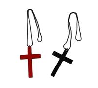 Clyhon 2PCS Collana con Croce Cristiana Pasqua Collana Preghiere Collana con Ciondolo a Croce in Legno di Noce per Uomo Donna per i costumi di Halloween