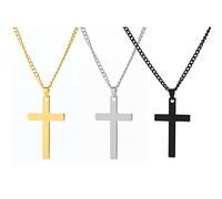 Clyhon 3 Pezzi Ciondolo Croce in Acciaio Inossidabile con Collana per Uomo Donna Ciondolo Croce con Collana Ciondolo Croce Collana Semplice Croce Preghiera Religiosa Ciondolo Croce Argento Oro Nero