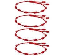 Clyhon 4Pcs Bracciale 7 Nodi e bracciale filo rosso del Destino - Bracciale Kabbalah di corda per Sorte, Amicità e Amuleto - Regolabile - Protezione di Male di Occhio, per Coppia Amore Uomo e Donna