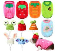 Clysee Set di 10 vestiti da porcellino d'India, 5 costumi da porcellino d'India, 5 graziosi mini cappelli con cinturino regolabile, gilet caldo per piccoli animali, comodo cappello lavorato a mano per