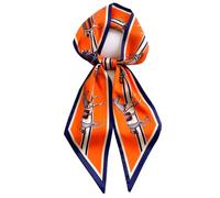 Clysoru Sciarpa di seta del collo delle sciarpe stampate della testa della testa delle donne di modo obliquo sciarpe di raso di angolo per i capelli della borsa 59 "X 5.9", Arancione Blu Cavallo,