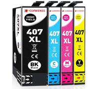 Clywenss 407XL 407 XL Cartucce d'inchiostro Compatibili con Epson WorkForce Pro WF-4745DTWF WF-4745 WF4745 DTWF WF4745DTWF Stampante, 4-Pezzi (Nero, Ciano, Magenta, Giallo)
