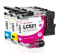 CLYWENSS LC521 Cartucce d'inchiostro Compatibili per Brother LC-521, 3-Pack | per Brother DCP-J1260W DCP-J1310DW DCP-J1313DW DCP-J1360DW DCP-J1460DW Stampante LC521C LC521M LC521Y (Ciano Magenta Giallo)