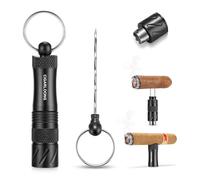 CLZOONG Perforatore per sigari portatile multifunzionale 4 in 1, in acciaio inox, con strumento per migliorare il disegno, ago doppio, tagliasigari e supporto, con anello portachiavi, regalo ideale