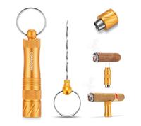 CLZOONG Perforatore per sigari, portatile, multifunzione, 4 in 1, in acciaio inox, con strumento per migliorare il disegno, ago doppio, tagliasigari e supporto, con anello portachiavi, regalo ideale