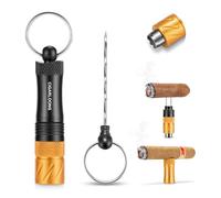CLZOONG Perforatore per sigari, portatile, multifunzione, 4 in 1, in acciaio inox, con strumento per migliorare il disegno, ago doppio, tagliasigari e supporto, con portachiavi, idea regalo (nero e