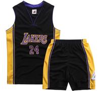 CLZWFZ Set Basket per Bambini 2 Pezzi,Set da Basket Unisex per Bambini 2-16 Anni,Maglia Basket per Bambini,Nero,L