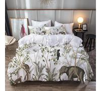 CLZZC 3-Piece Bedding Set,Sfondo tropicale vintage botanico paesaggio palma pianta pappagallo scimmia,Parure Copripiumino in Microfibra Ipoallergenico,1 Copripiumone 240 x 260 cm+ 2 Federa 50x80 cm