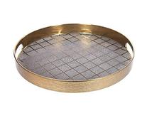 CM 203079 Vassoio rotondo oro decorato a quadri, 35 x 35 x 4,5