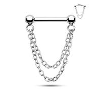 CM Crareesi Mania Anello per setto nasale da 16 G, senza filettatura, a pressione, con doppia catena da 8 mm, in acciaio inossidabile 316L, orecchini a elica in argento e oro, Acciaio inossidabile