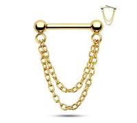 CM Crareesi Mania Anello per setto nasale da 16 G, senza filettatura, a pressione, con doppia catena da 8 mm, in acciaio inossidabile 316L, orecchini a elica in argento e oro, Acciaio inossidabile