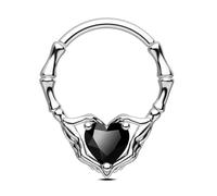 CM Crareesi Mania Gioielli per piercing Daith Mano Scheletro 3D Anello per Orecchino Helix 10 mm Cuore Nero CZ Gioielli Settimo Gotico 16G Acciaio Chirurgico Anello per Cartilage Clicker per Donne e