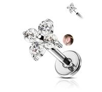 CM Crareesi Mania Orecchino a perno in titanio per labbro, trago, cartilagine, cartilagine, conchiglia, con retro piatto, senza filo, gioielli da donna, 6 8 mm, 16G8MM, Zirconia cubica