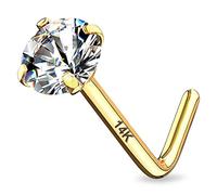 CM Crareesi Mania Piercing per naso in vero oro giallo massiccio 14 K, calibro 20, con zirconia cubica a forma di cuore, Oro giallo