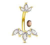 CM Crareesi Mania Piercing per ombelico, 14 g, in argento dorato, Belly Bar 316L, in acciaio chirurgico per piercing all'ombelico, 10 mm, piercing da pancia Marquise CZ chiaro per donna, 14G10MM