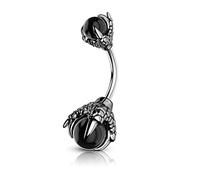 CM Crareesi Mania Piercing per Ombelico in Acciaio Chirurgico 14 G, con Artigli di Drago con Pietra Naturale, Acciaio Inossidabile, Pietra di Ametista
