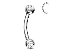 CM Crareesi Mania Piercing per ombelico in titanio, 14 G, con doppia filettatura interna, grado 23, in titanio massiccio, 6, 8, 10, 12 mm, con doppia zirconia cubica, Titanio