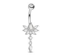 CM Crareesi Mania Piercing per ombelico Lotus 14G Piercing per ombelico, pendente, argento oro 316L, acciaio chirurgico Belly Bar Bananabell Gioiello CZ Chiaro per donna, 10 mm, 14G10MM, Zirconia