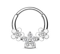 CM Crareesi Mania Piercing per setto a fiori, anello Daith 316L, in acciaio chirurgico 16G, piercing per Helix CZ chiaro, argento, oro, anello Daith Clicker 10 mm, per cartilagine, gioiello da donna