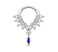 CM Crareesi Mania Piercing per setto da 16 g, da appendere all'orecchio, all'orecchio, all'elice, all'oro, all'argento, in acciaio inox, 316 l, colore blu, trasparente CZ per donne, 8 10 mm, 16G10MM