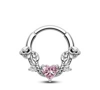 CM Crareesi Mania Piercing per setto nasale a forma di rosa, 16 G, anelli a segmento incernierato, in acciaio inossidabile 316L, orecchini a forma di cuore con zirconia cubica, per setto nasale,