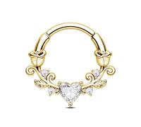 CM Crareesi Mania Piercing per setto nasale a forma di rosa, in oro e argento, con clicker, 16 g, in acciaio inox, 8 mm/10 mm, orecchini a elica Daith con cuore in zirconia cubica, da donna, 8mm