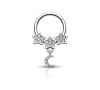 CM Crareesi Mania Piercing per setto nasale a forma di stella, 16 g, con zirconia cubica trasparente, in acciaio inossidabile 316L, gioiello da donna Helix Daith, 8mm, Zirconia cubica, Zirconia cubica